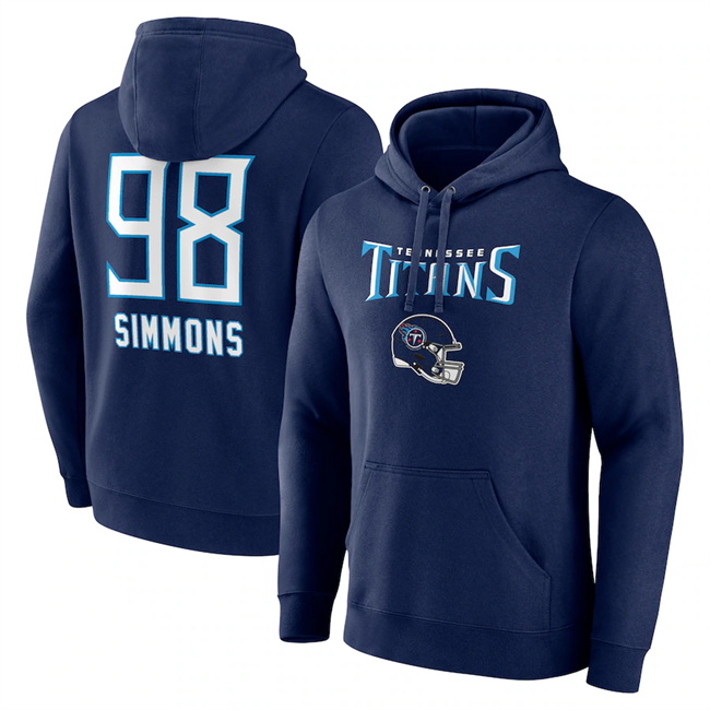 Men's Tennessee Titans #98 Jeffery Simmons Navy Team Wordmark Name & Number Pullover Hoodie - Click Image to Close